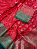 Red with Green Combination Semi-Tussar Silk Saree With Antique Zari Weaving Work  |  | Kaash Collection