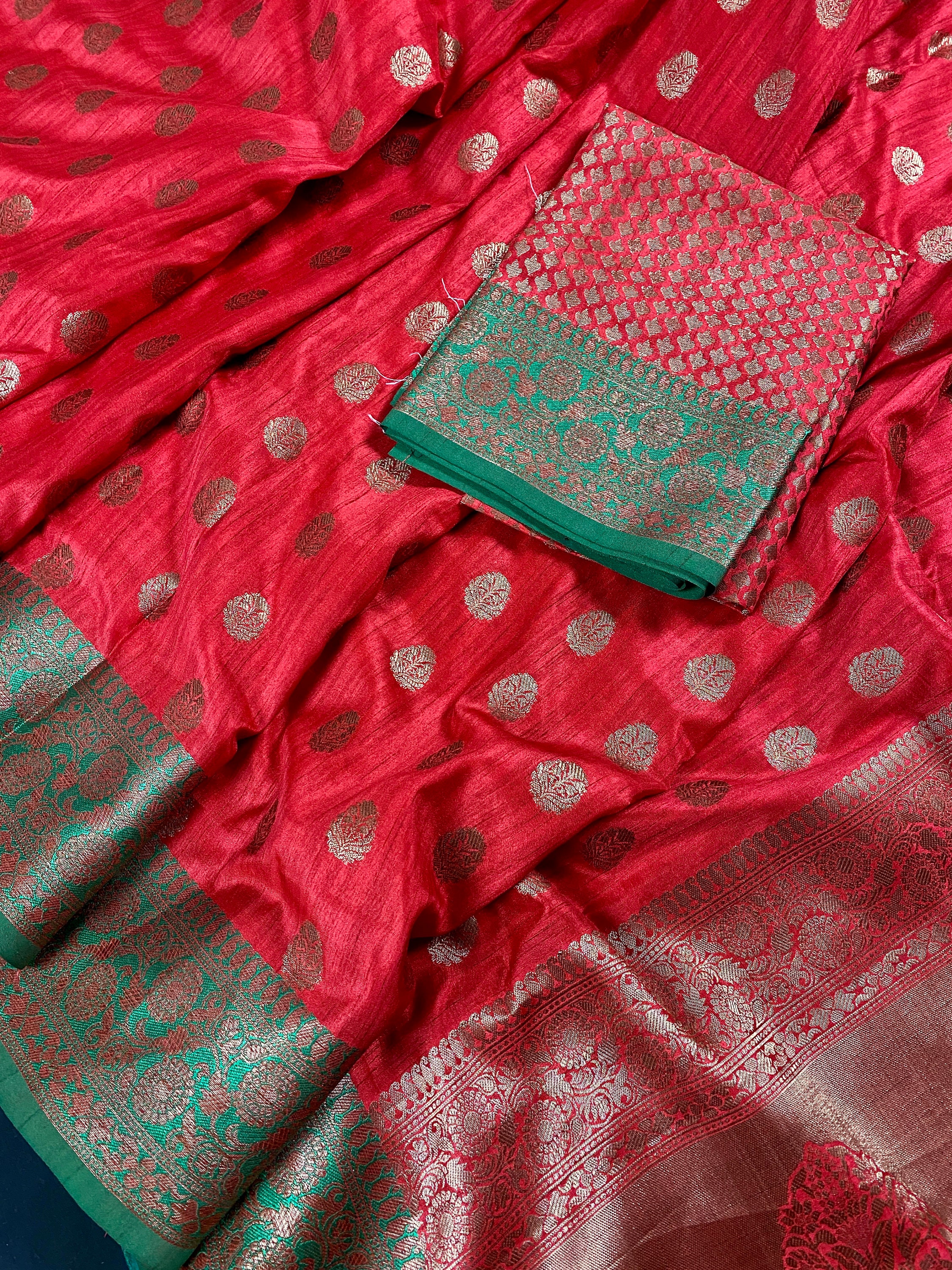 dark green and red combination saree