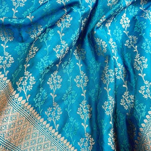 Bright Firozi Color Soft Mashru Silk handloom Saree with Tanchoi and Muted Gold Zari Weave  | Banarasi Mashru Silk Saree | Pink Color Saree