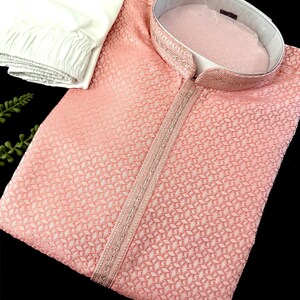 Coral Peach Color Men's Soft Silk Kurta Pajama Set