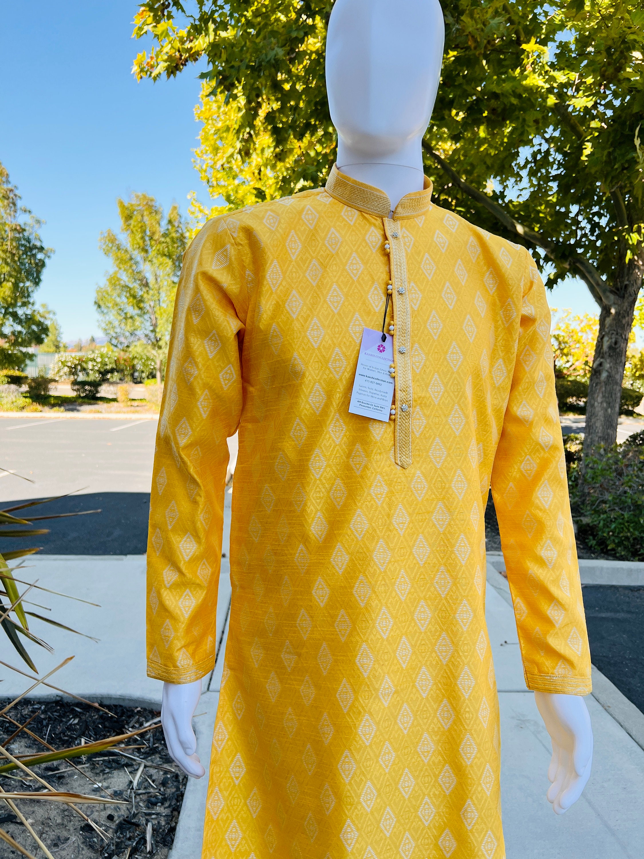 Yellow Color Silk Men Kurta Pajama With Weave Work Designer - Etsy