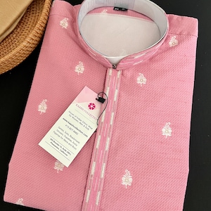 Pink Color Kurta Pajama for Men with Self Design and Embroidery Work with Lining | Men Ethnic Wear | Wedding Wear Kurta for Men