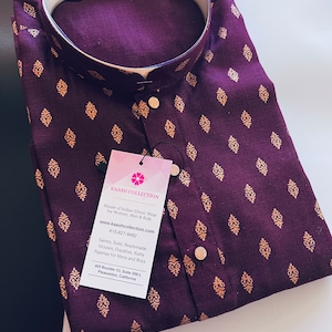 Eggplant Purple Color Premium Pure Cotton Kurta Pajama Set for Men with small Self design Buttis | Cotton Men Kurtas | Ships California