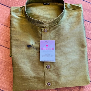 Mehndi Green Color Raw Silk Indian Men Short Kurta | Mens Ethnic Wear |  Indian Men Clothing | Kurta Only | Short Kurta | Kaash Collection