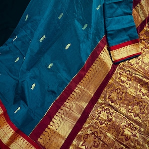 Venkatagiri Teal Blue with Deep Maroon Color Cotton Silk Handloom Saree | Venkatagiri Saree | Cotton Silk Sarees