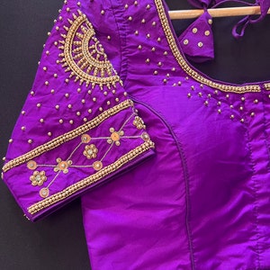 Purple Color Soft Silk Ready to Wear Blouse | Handwork Blouses | Padded Blouse | Size - 36 | Readymade Saree Blouses | Kaash Collection