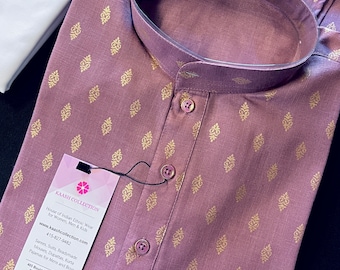 Lavender Color Premium Pure Cotton Kurta Pajama Set for Men with small Self design Buttis | Cotton Men Kurtas