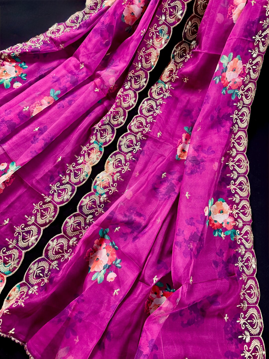 Purple Pink Color Soft Organza Dupatta With Embroidery, Sequin and Zari ...