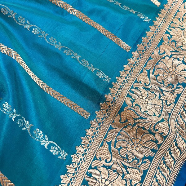Turquoise Blue Crepe Silk Readymade/Easy Saree