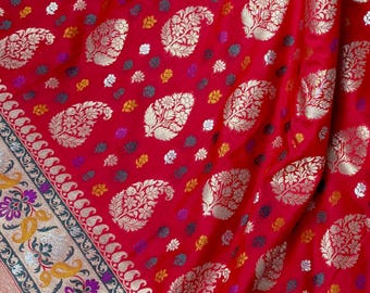 Double wrap Red Pink Saree with Paithani Pallu and Border