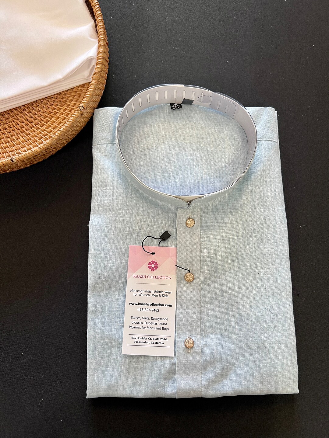 Light Sky Blue Color Premium Pure Linen Cotton Kurta Pajama Set for Men