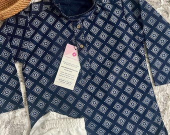 Boys Blue Color Premium Cotton Silk Kurta Pajama Set with Self design Butti | Cotton Kids  Kurtas | Boys Kurta Pajama Sets