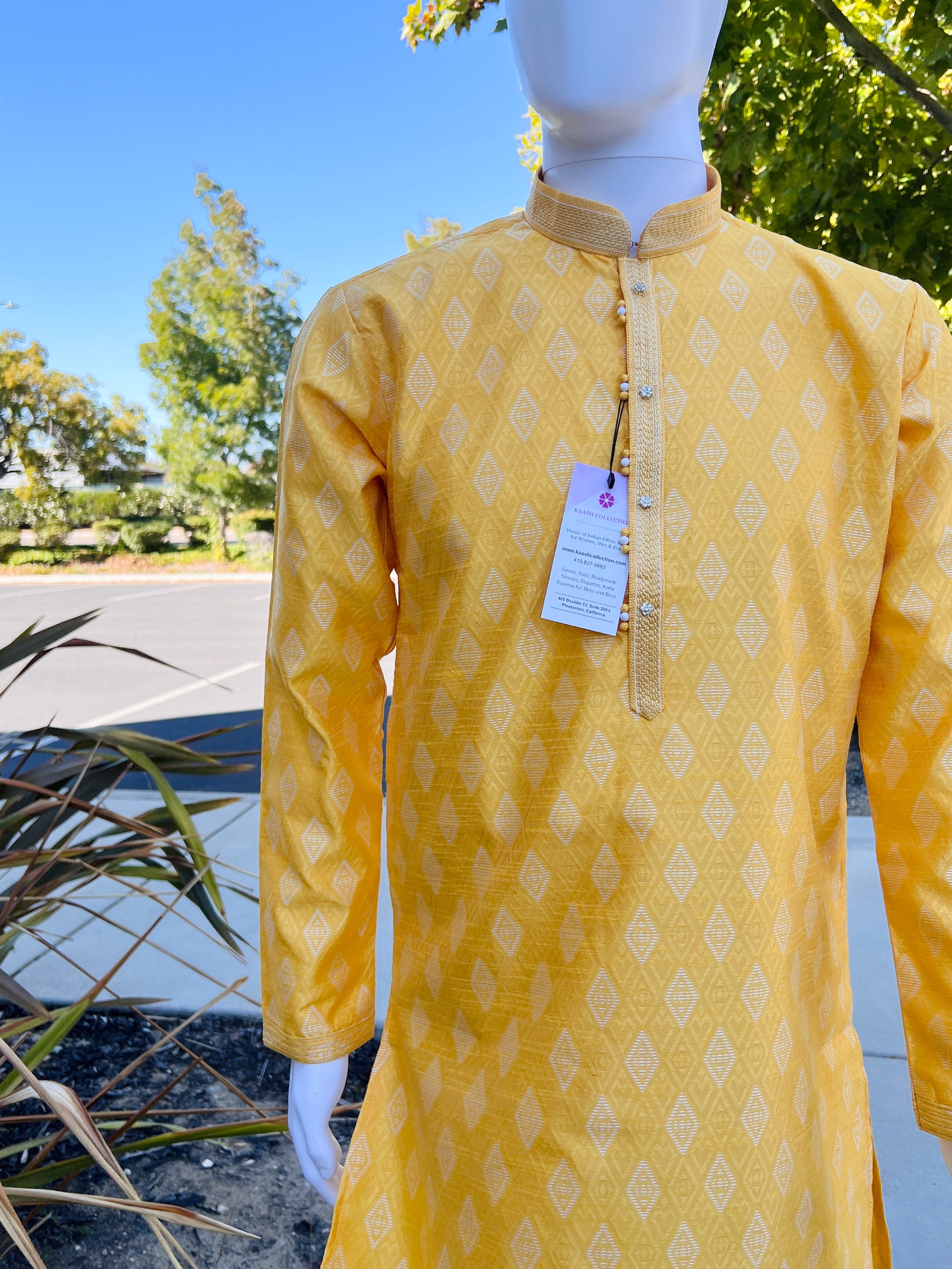 Yellow Color Silk Men Kurta Pajama With Weave Work Designer - Etsy