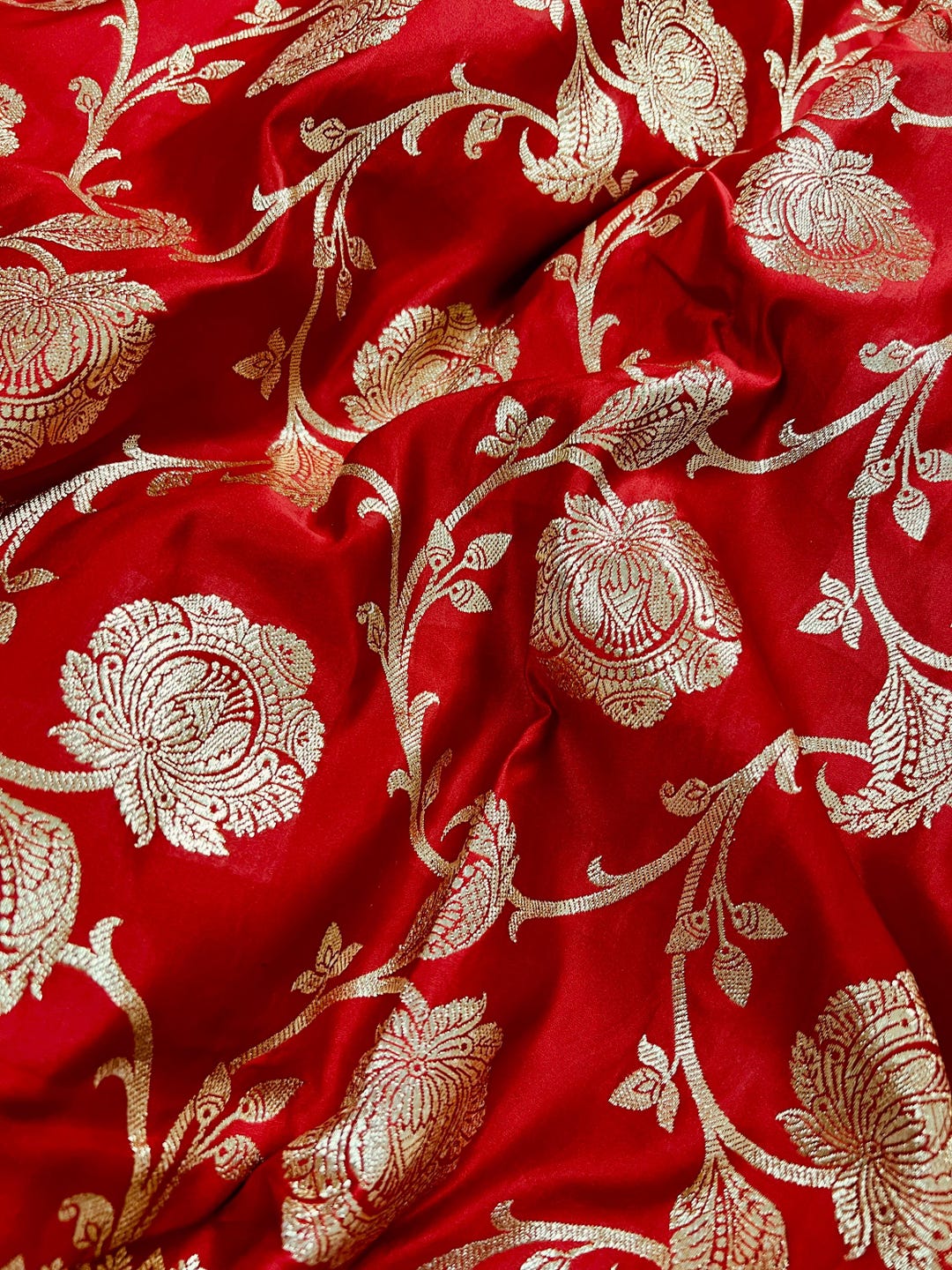 Golden and Red Banarasi Silk Saree