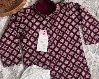 Boys Maroon Color Premium Cotton Silk Kurta Pajama Set | Cotton Kids Kurtas | Boys Kurta Pajama Sets