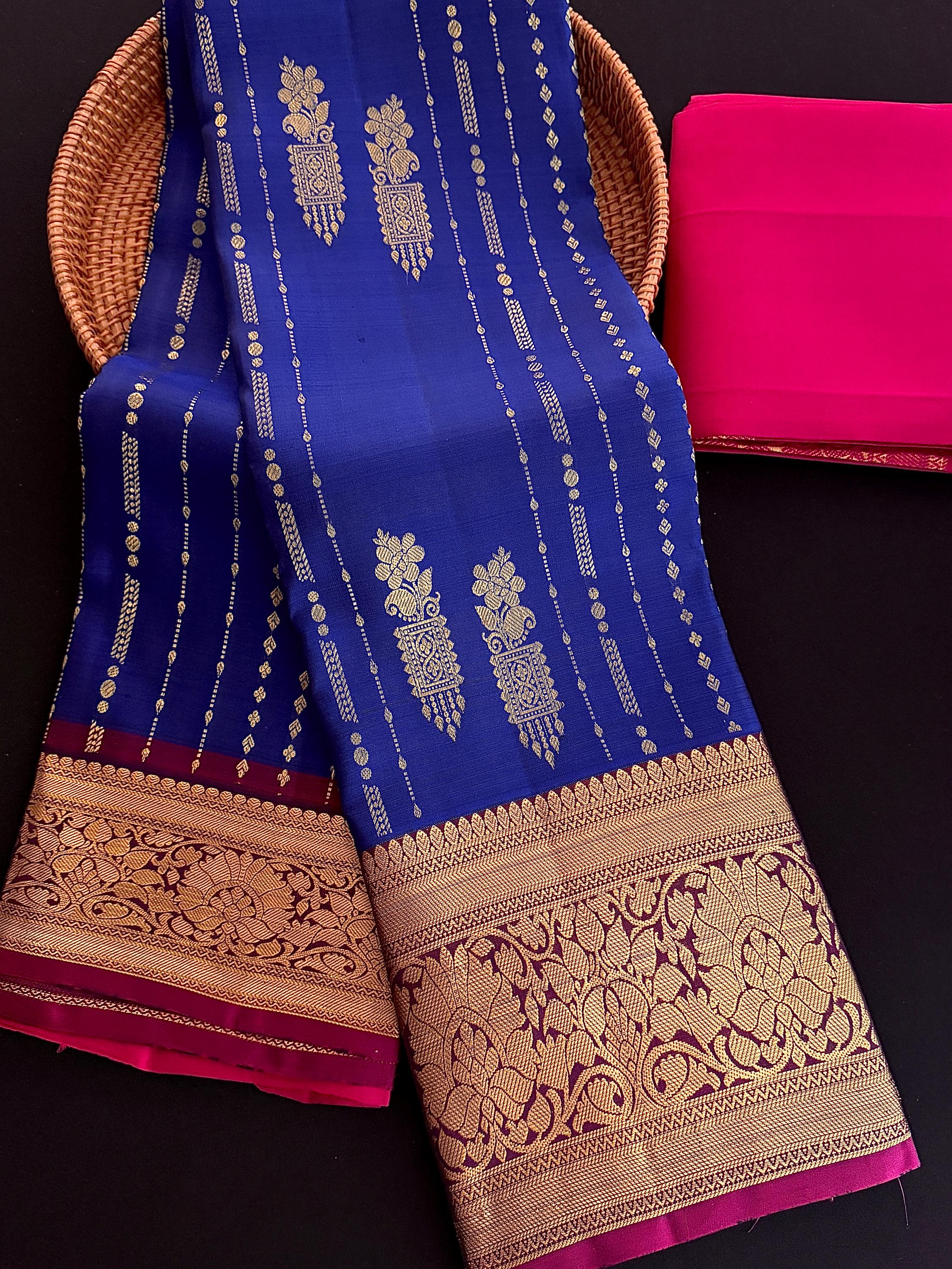 Blue Kanjivaram Silk Saree | Gold Zari Weave, Handwoven - Etsy