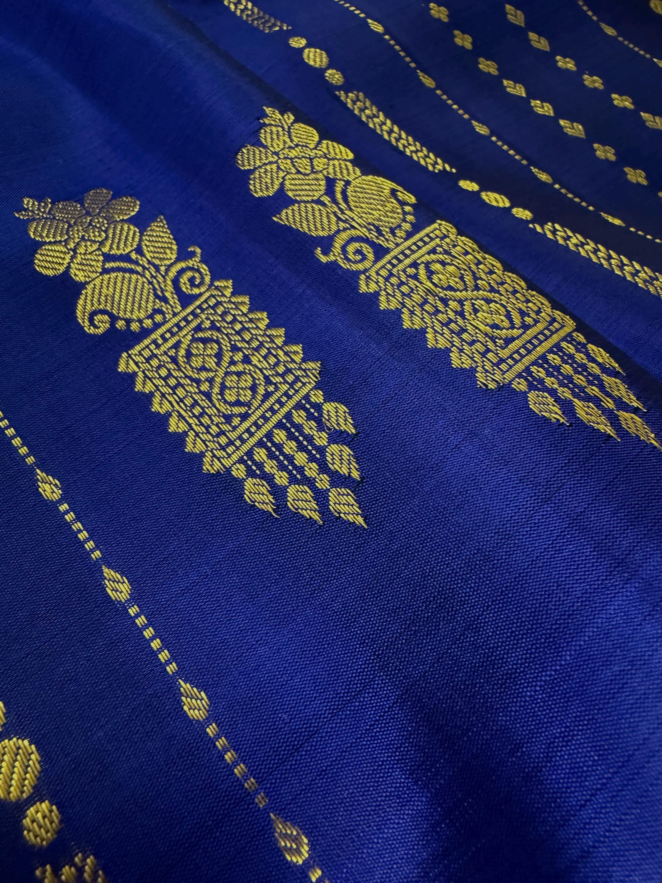 Blue Kanjivaram Silk Saree | Gold Zari Weave, Handwoven - Etsy
