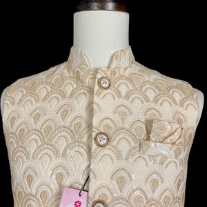 Pastel Gold Jacket for Men with Embroidery, thread and Sequin Work | Jacket for Kurta | Mens Wedding Wear Outfit | Men Waistcoat