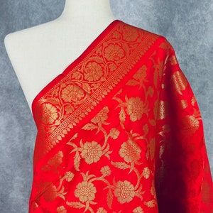 Red Color Soft Silk floral Banarasi Dupatta with Gold Zari Weaving | Handmade Dupattas | Banarasi Soft Silk Dupattas | Dupatta for Lehenga