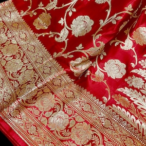 Red Traditional Banarasi Silk Saree with Gold Zari Weave | Wedding Sarees