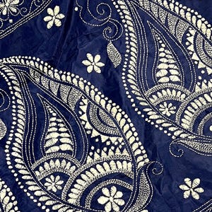 Blue Color Bangalori Silk Saree with Hand Kantha Stitch | Handwoven Kantha Stitch Sarees | Kantha Saress | Bengal Sarees | Silk Sarees