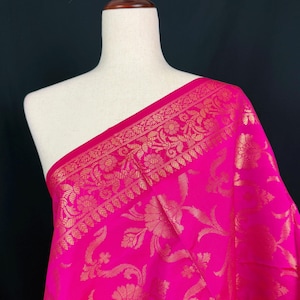 Hot Pink Silk floral Jaal Dupatta with Gold Zari Weaving | Indian Dupatta | Chunri | Stole | Scarf | Gift For Her | Dupatta for Lehenga