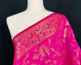 Hot Pink Silk floral Jaal Dupatta with Gold Zari Weaving | Indian Dupatta | Chunri | Stole | Scarf | Gift For Her | Dupatta for Lehenga