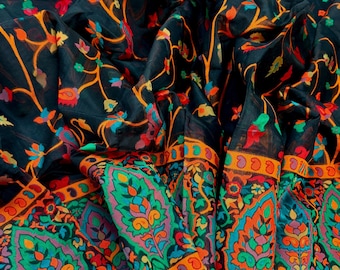 Black Color Kani Saree in Cotton Silk with Floral Jaal