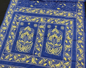 Blauwe Bangalori-zijden sari met handkanthasteek | Handgeweven sari's met kanthastiksel | Kantha Saress | Zijden sari's | Bengaalse sari's