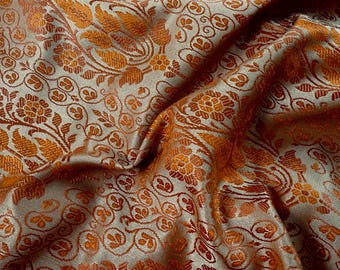 Beige Gold Banarasi Mashru Silk Saree | Copper Mustard Tanchoi Weave, Jamawar Pallu