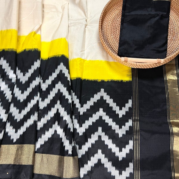 EXP - Black & Orange Pochampally Pure Silk Saree