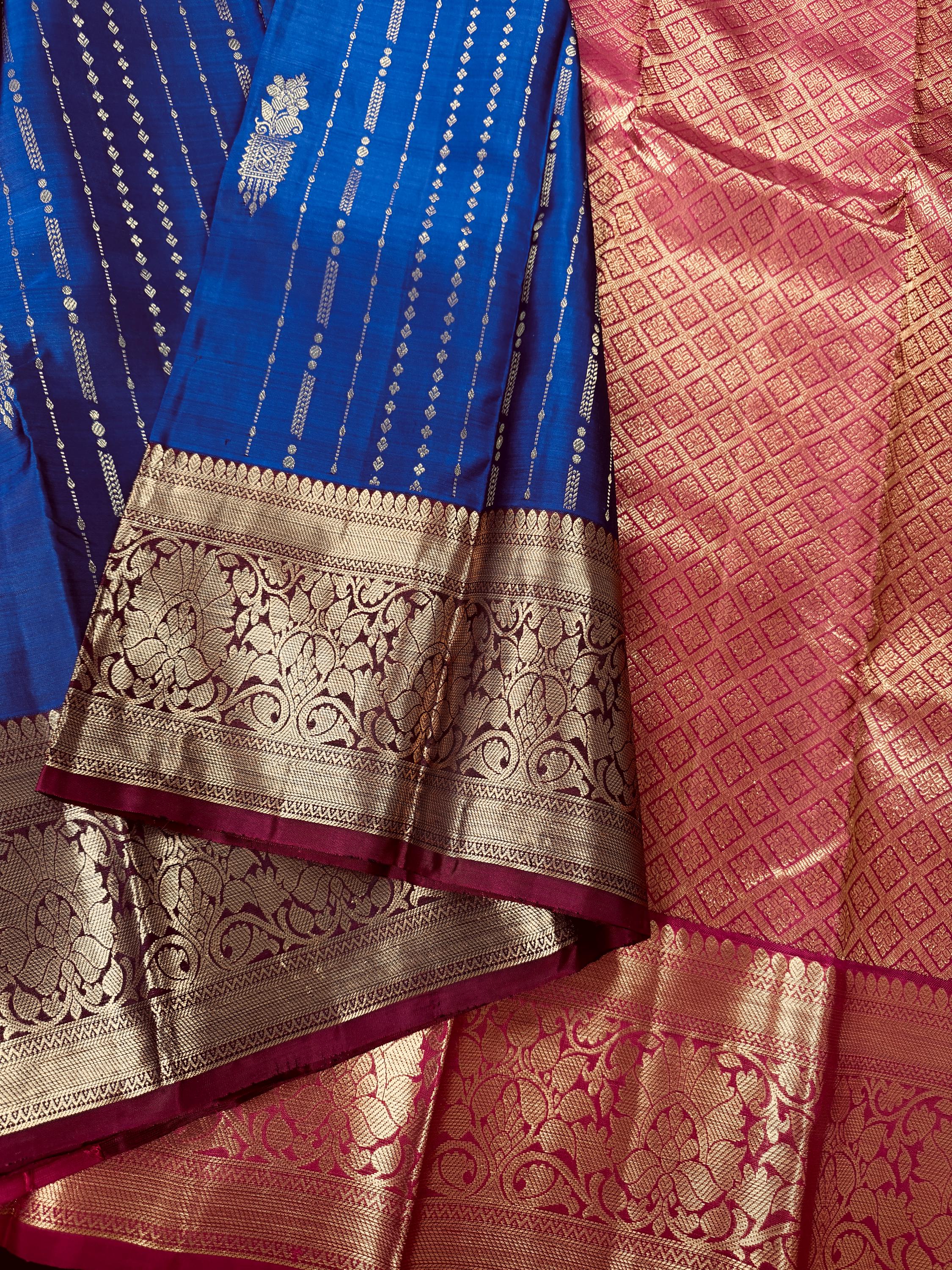 Blue Kanjivaram Silk Saree | Gold Zari Weave, Handwoven - Etsy