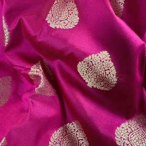 Statement Handgefertigte Tiefe Magenta Pink Farbe Semi Katan Seide Saree