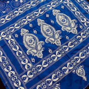 Bangalori Silk Saree with Hand Kantha Stitch in Royal Blue Color | Handwoven Kantha Stitch Sarees | Kantha Saress | Silk Sarees