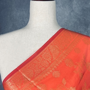 Peach  Floral Banarasi Silk Designer Dupatta with Weaving  | Light Weight Dupatta  | Stole | Benarasi Dupatta | Gift For Her