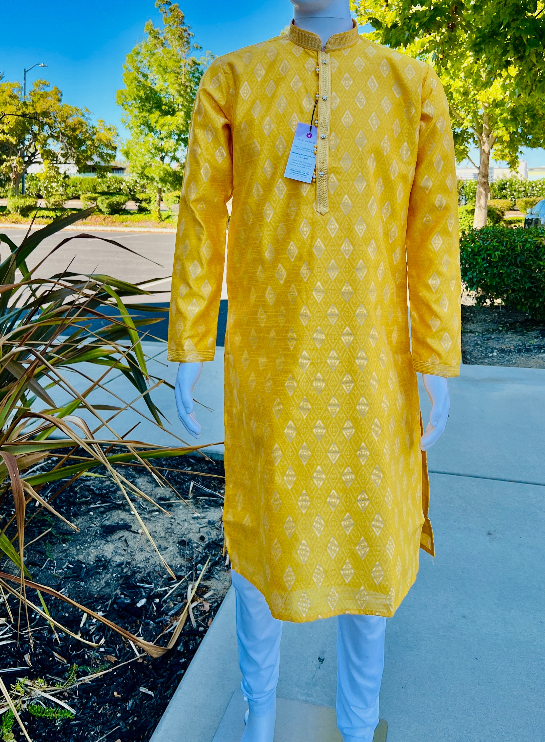 Yellow Color Silk Men Kurta Pajama With Weave Work Designer - Etsy