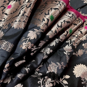 Statement Handmade Black Color Semi Katan Banarasi Silk Saree