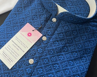 Blue Color Chikankari Lucknowi Georgette Men Kurta Pajama Set with Lining | Chikhenkari Kurtas | Mens Ethnic Wear | Kaash Kurtas