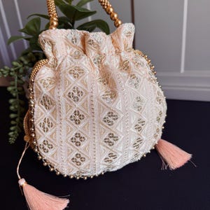 Pastel Peach Color Raw Silk Light Weight Potli Bag | Embroidery and Gotta Patti Work Potli Bags | Bags for Gifts | Wedding Bags