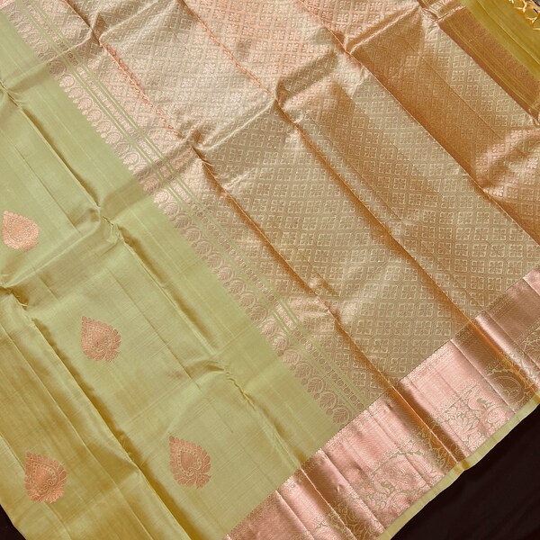 Lovebirds - Pure Kanjivaram Silk Saree with Copper Zari