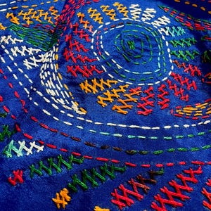 Royal blue Color Bangalori Silk Saree with Hand Kantha Stitch | Handwoven Kantha Stitch Sarees | Kantha Saress | Silk Sarees