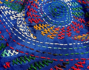 Koningsblauwe kleur Bangalori zijden sari met handkanthasteek | Handgeweven sari's met kanthastiksel | Kantha Saress | Zijden sari's
