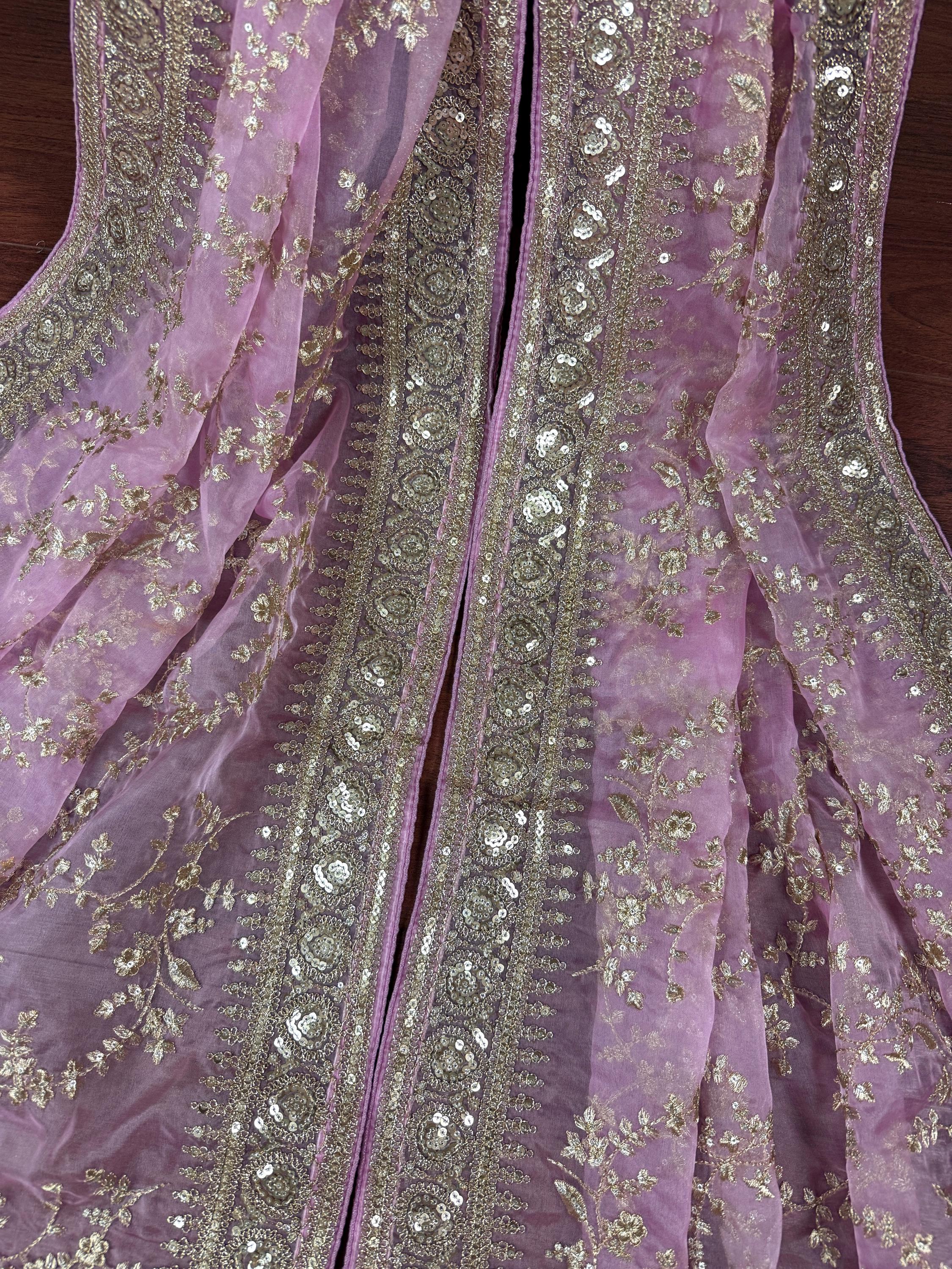 Statement Pastel Onion Lavender Color Organza Silk Dupatta With Muted ...