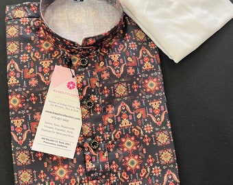 Charcoal Black Digital Printed Kurta Color Premium Soft Silk Kurta Pajama Set | Boys Kurta Pajama Sets | Infant Kurta Pajama Set