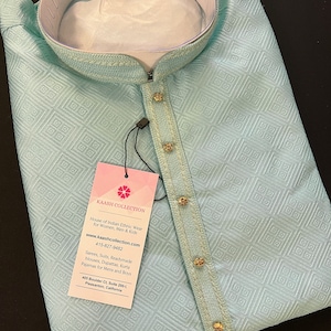 Sea Green Raw Silk Men Kurta Pajama with Self Design | Mens Ethnic Wear | Pastel Color Kurta for Men | Ethnic Men Wear in USA
