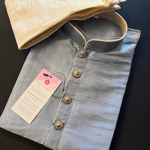Sliver Grey Silk Men Kurta Pajama Set with Antique Buttons  | Mens Ethnic Wear| Indian and Pakistani Mens Wear | Men Silk Kurtas