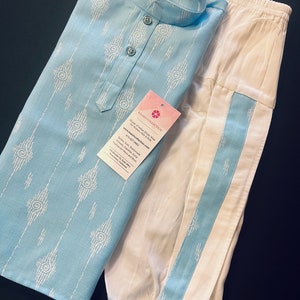 Babyhug 100% Cotton Knit Full Sleeve Embroidered Kurta & Dhoti Set - Auqa Blue