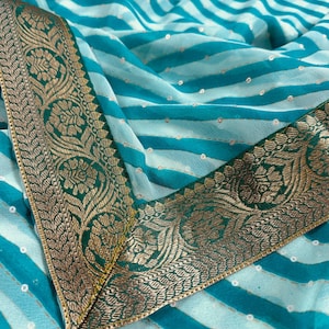Sea Green Color Lehariya Saree with Foil Work Lace Borders in Georgette Material | Light Weight Saree | Gift For Her | Saree Store in USA