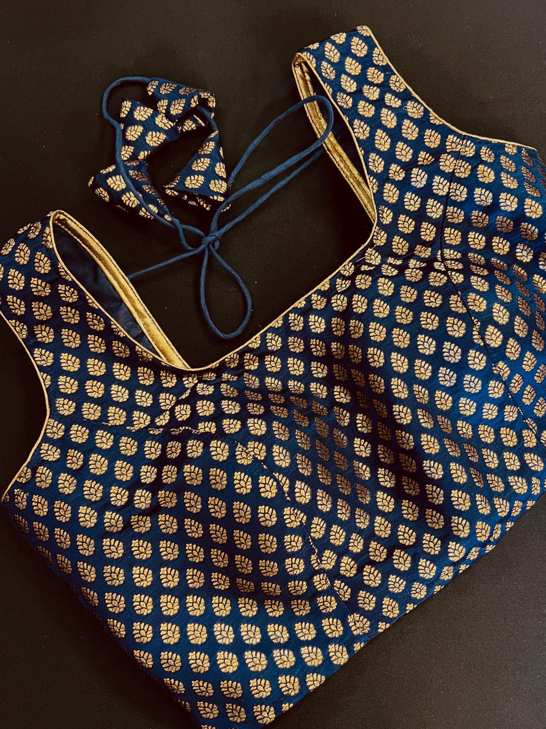 Blue Color Readymade Blouse With Small Gold Buttis Pure Banarasi ...