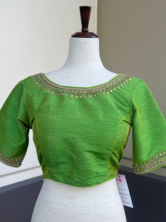 Parrot Green Color Raw Silk Ready to Wear Blouse | Handwork Blouses |  Padded Blouse | Size - 36 | Readymade Saree Blouses | Kaash Collection -  Etsy Canada